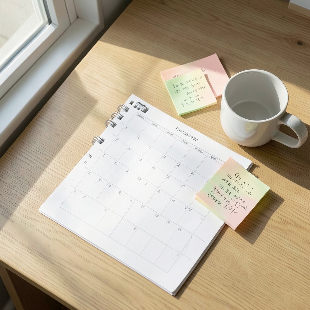 Notizen und Kalender für den Beratungsablauf am Schreibtisch